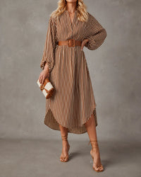 Sienna - Belted Striped Midi Shirt Dress