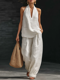 Zoë | Sleeveless V-Neck Top and Wide-Leg Trouser Set