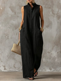 ROMA | Relaxed Linen Jumpsuit with Mandarin Collar