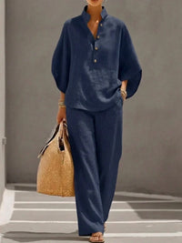 Margot | Linen Batwing Top and Wide-Leg Trouser Set