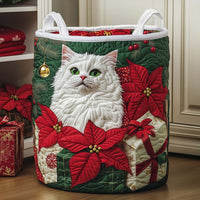 Poinsettia Snow Cat Laundry Basket - 2